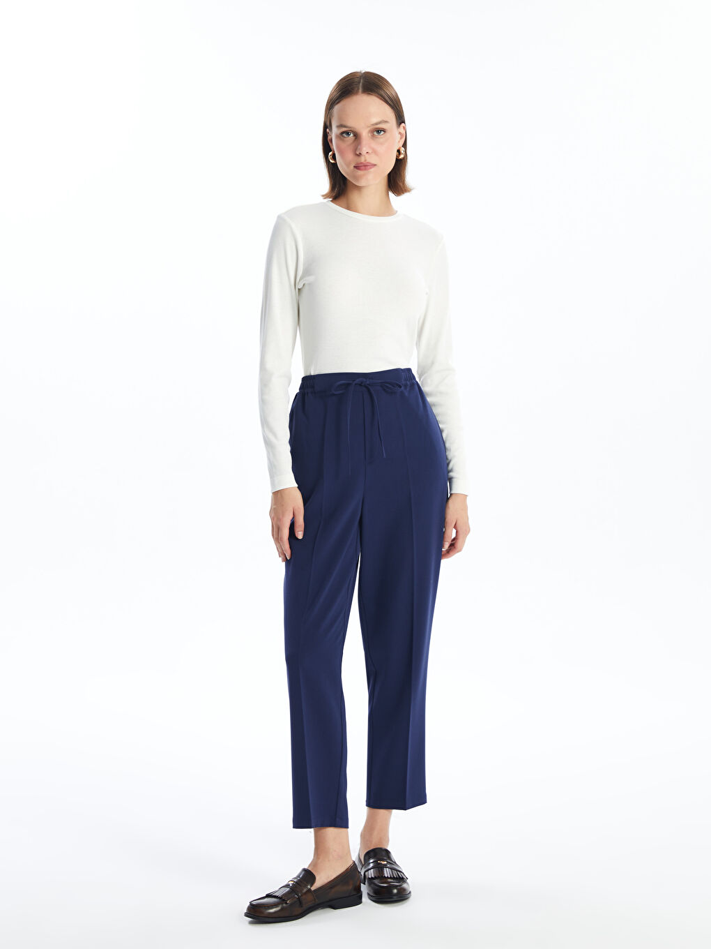 Pantalone za žene kroja šargarepe, sa elastičnim pojasom -W4AL85Z8-YB0
