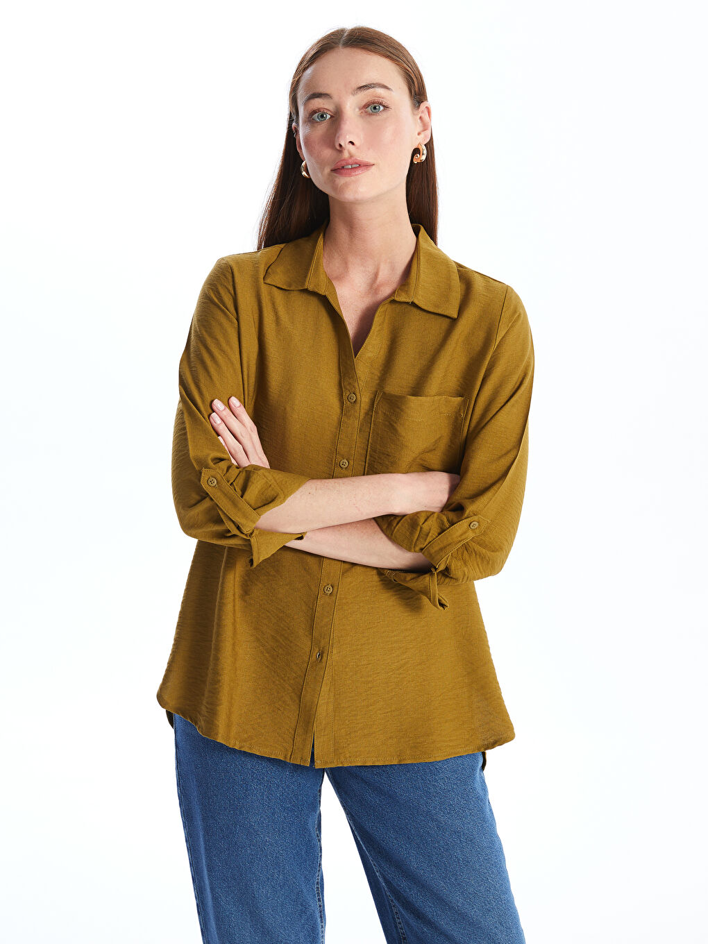 Plain Long Sleeve Dobby Women's Shirt
