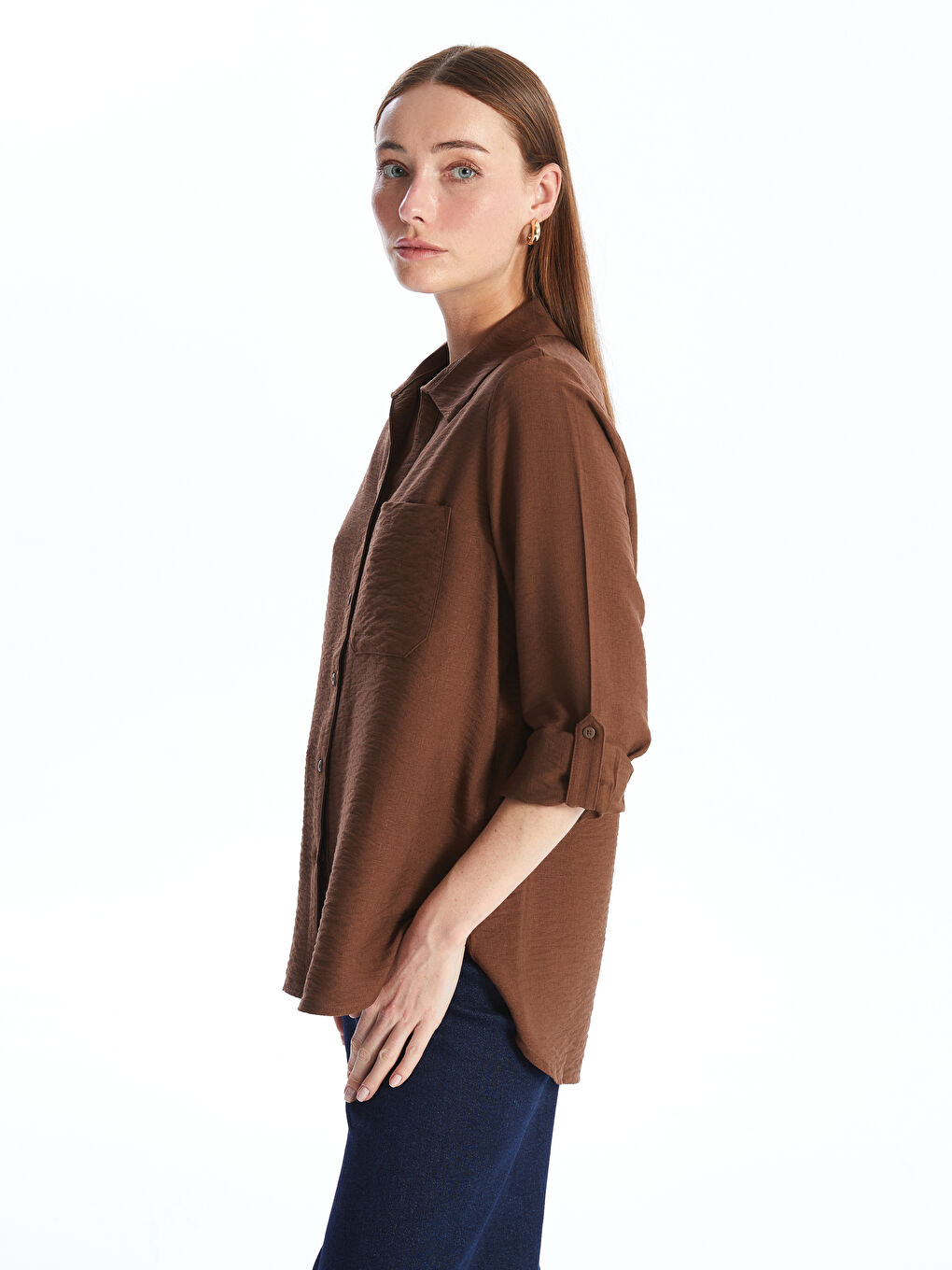 Plain Long Sleeve Dobby Women's Shirt-1