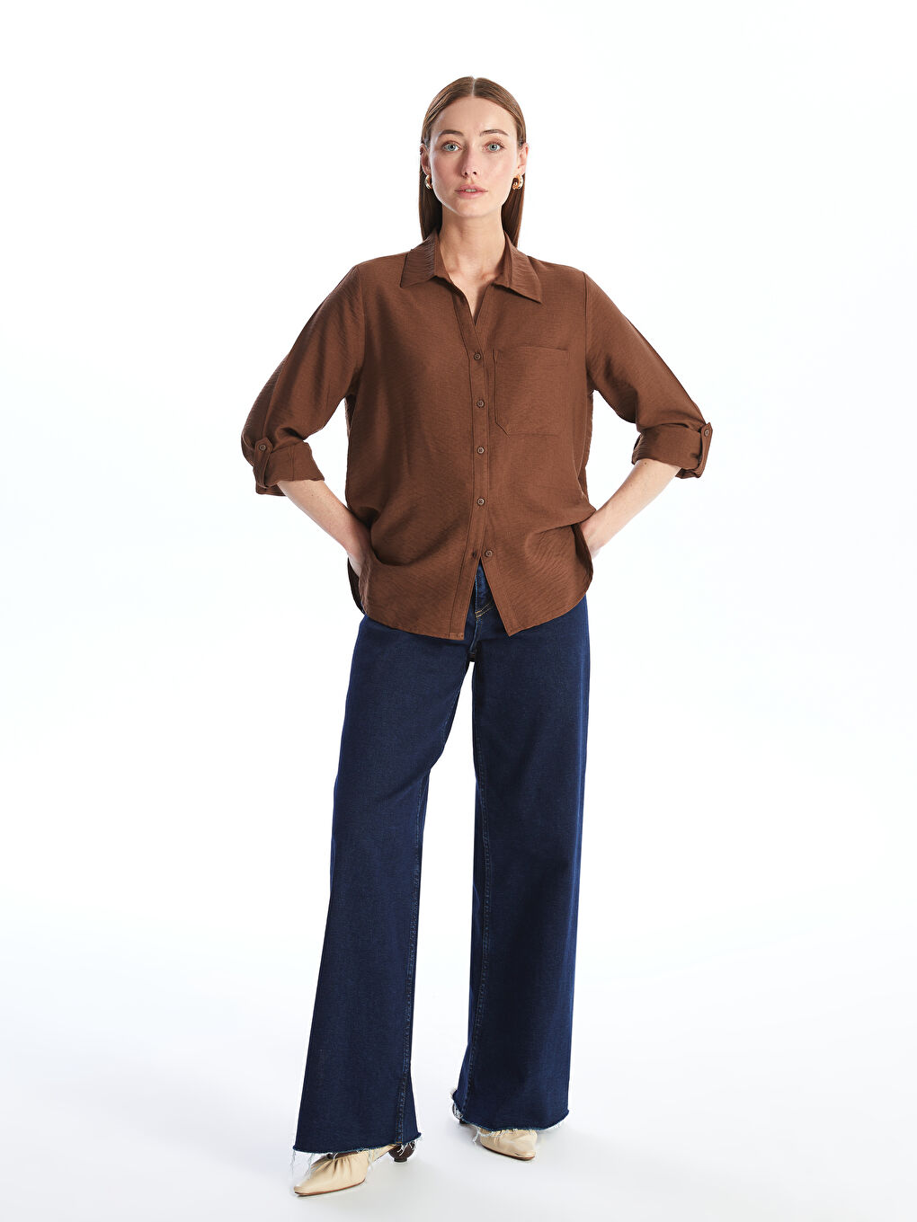 Plain Long Sleeve Dobby Women's Shirt-2