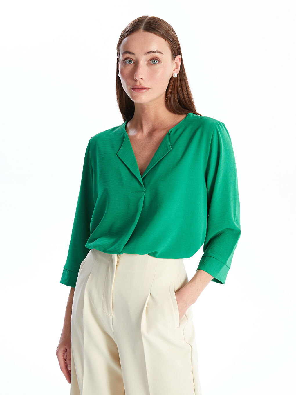 Ženska bluza spuštenih ramena -W4AN04Z8-GRE