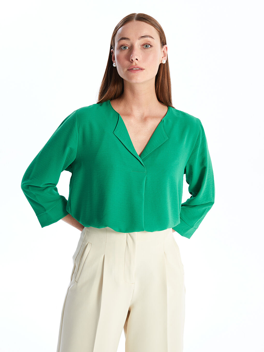 Ženska bluza spuštenih ramena -W4AN04Z8-GRE