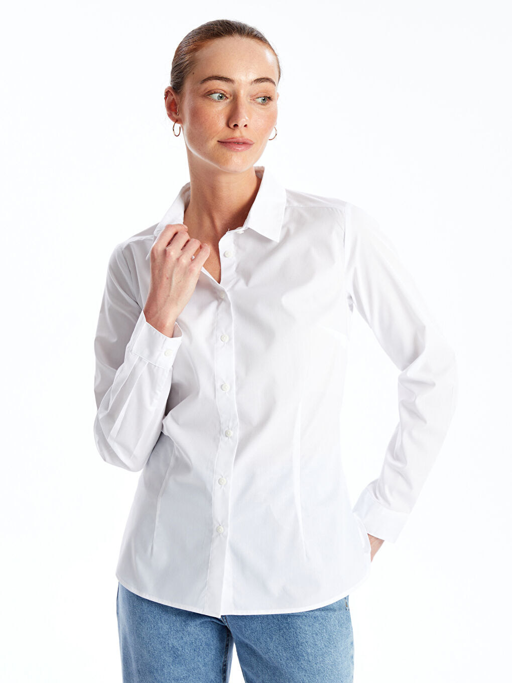 Plain Long Sleeve Women's Shirt -W4AN06Z8-FFB