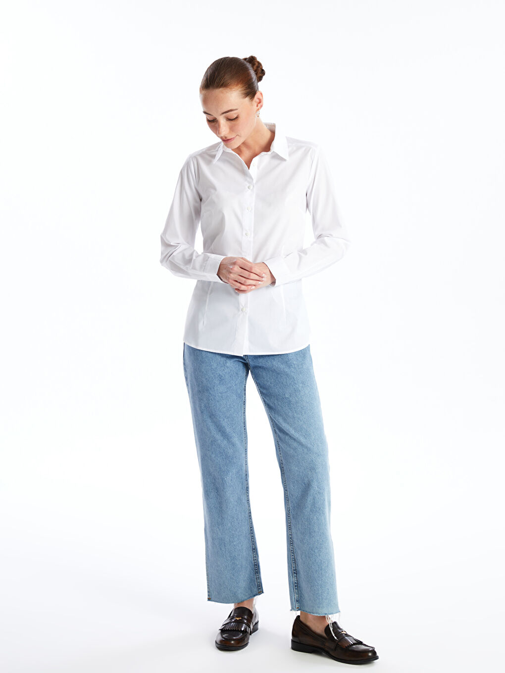 Plain Long Sleeve Women's Shirt -W4AN06Z8-FFB