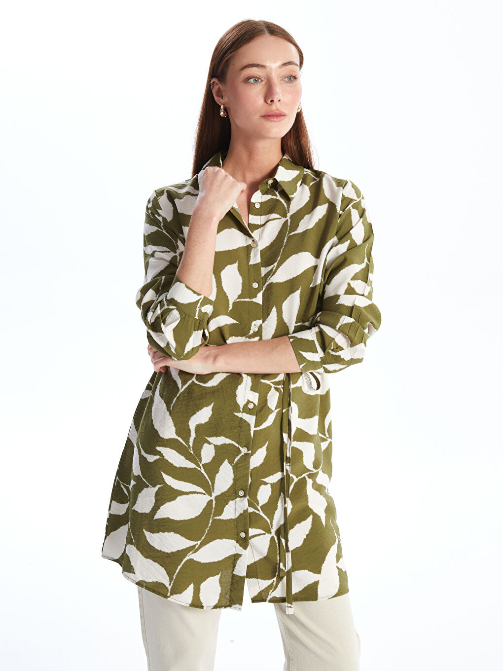 LCWAIKIKI Classic Patterned Women's Shirt Tunic with Sash -W4AN10Z8-LS6