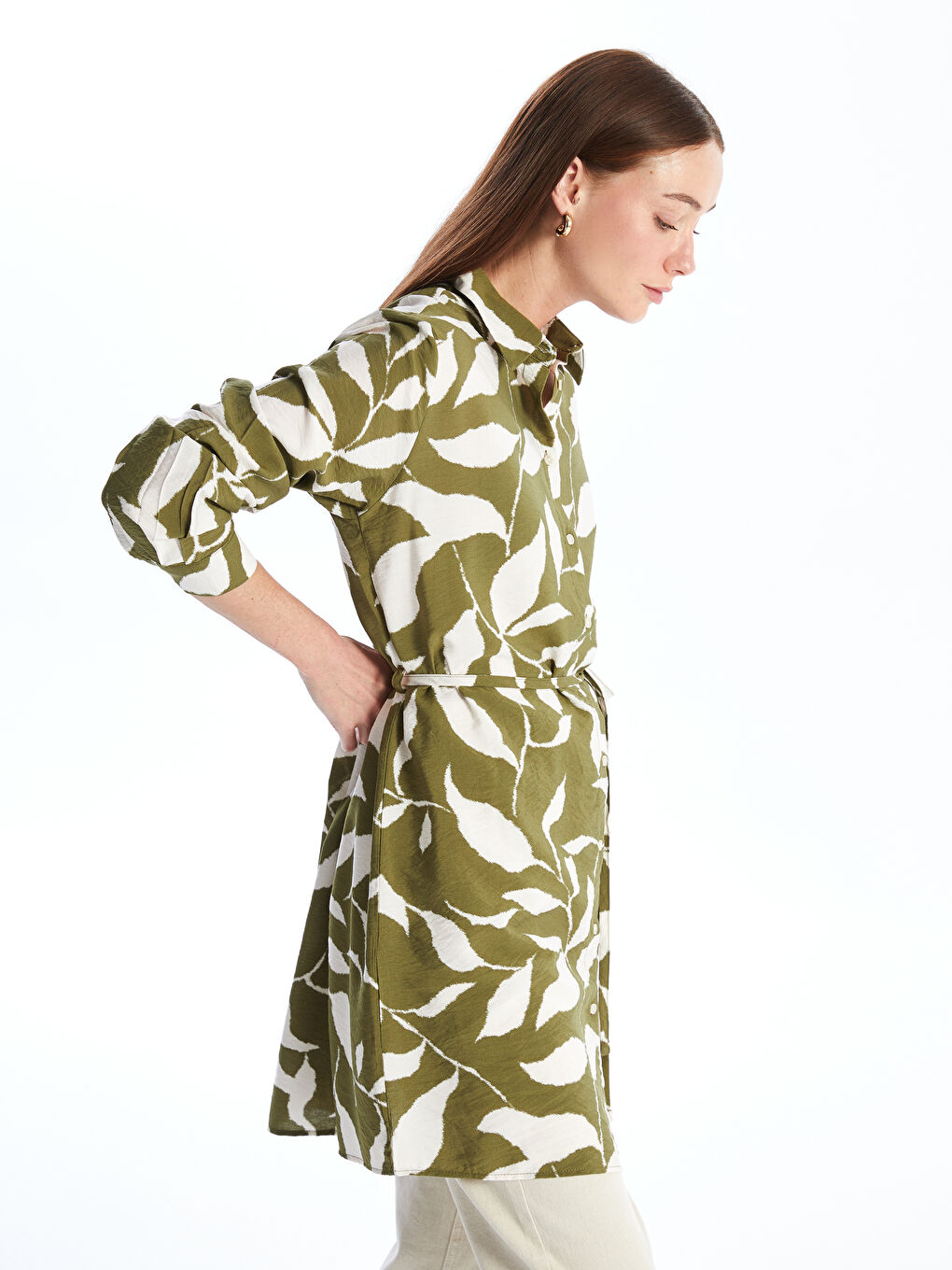 LCWAIKIKI Classic Patterned Women's Shirt Tunic with Sash -W4AN10Z8-LS6