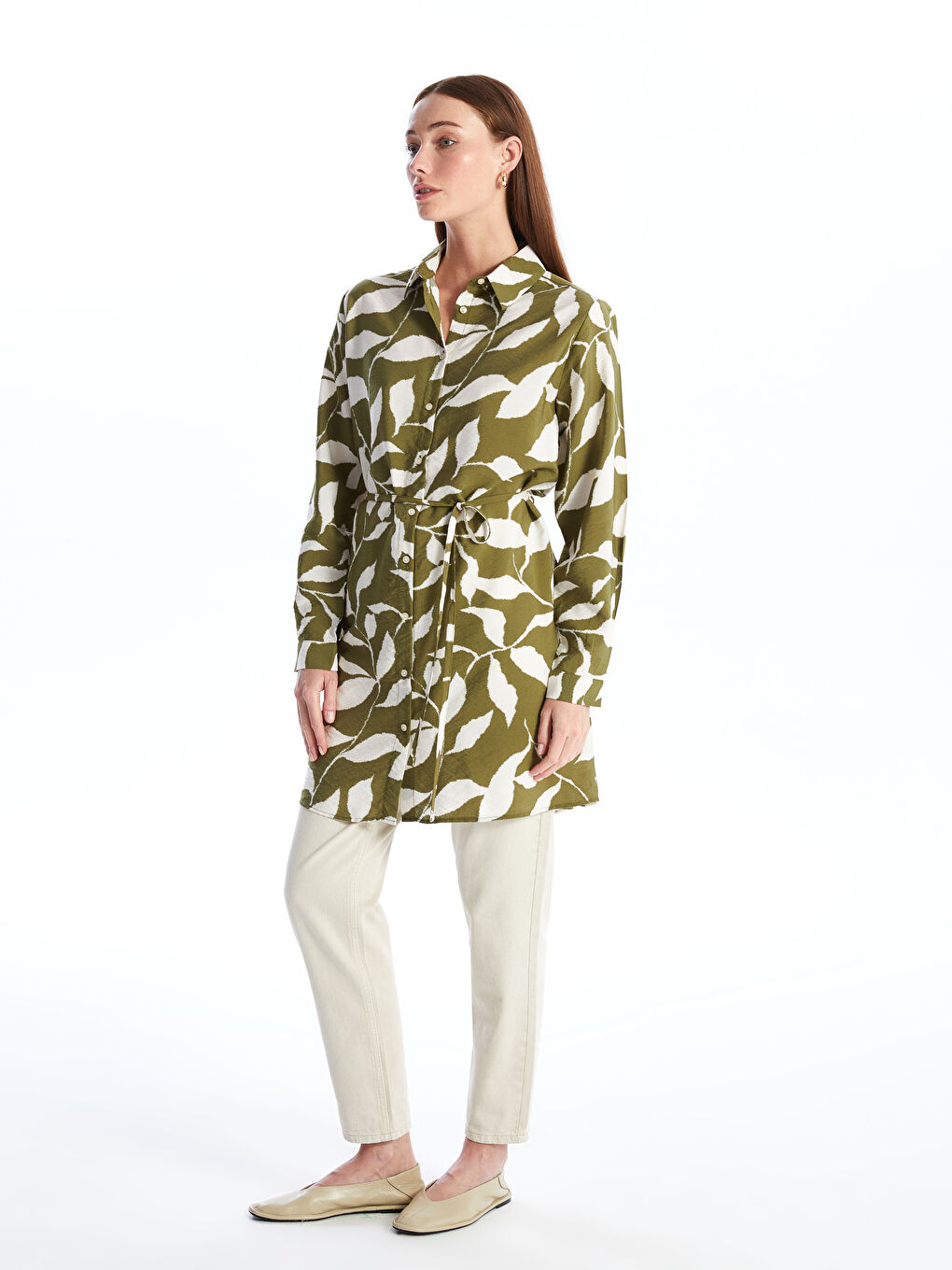 LCWAIKIKI Classic Patterned Women's Shirt Tunic with Sash -W4AN10Z8-LS6
