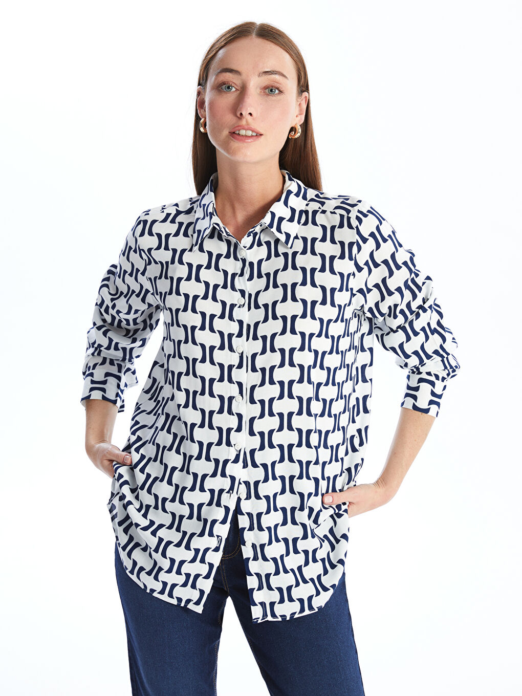LCWAIKIKI Classic Patterned Long Sleeve Women's Shirt -W4AN11Z8-LS3