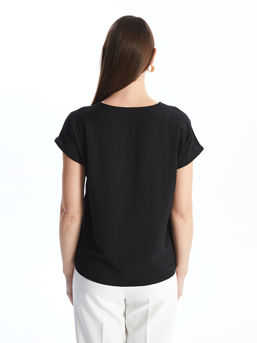 V Neck Plain Aerobin Women's Blouse-4
