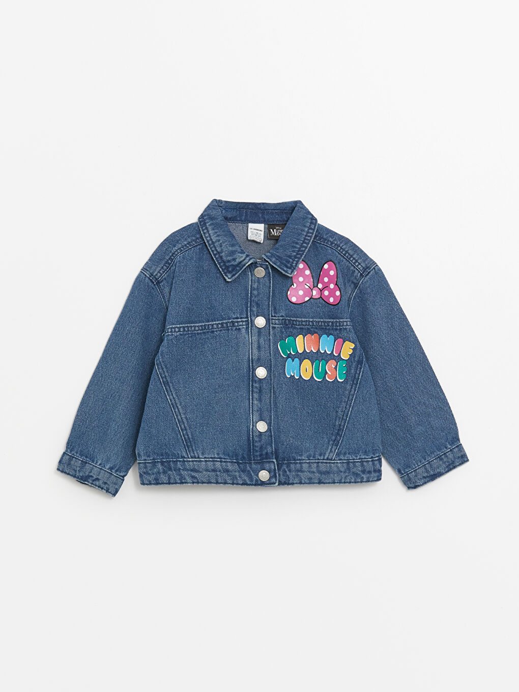 LCW Kids Orta İndigo Rodeo Uzun Kollu Minnie Mouse Baskı Kız Çocuk Jean Ceket