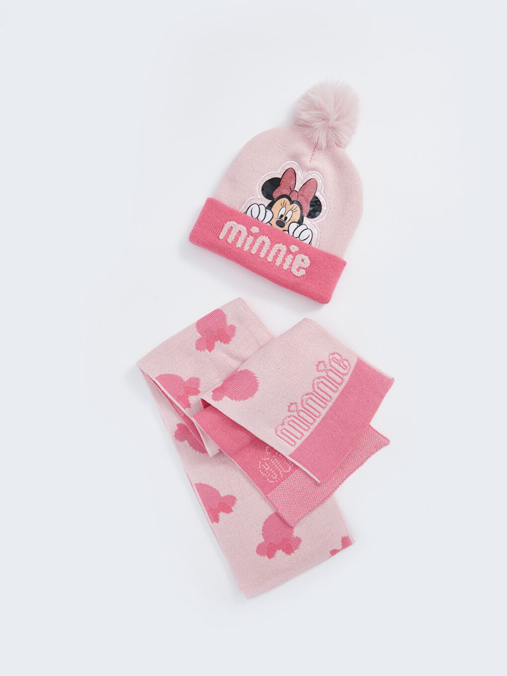 LCW ACCESSORIES Pembe Minnie Mouse Baskılı Kız Çocuk Bere ve Atkı