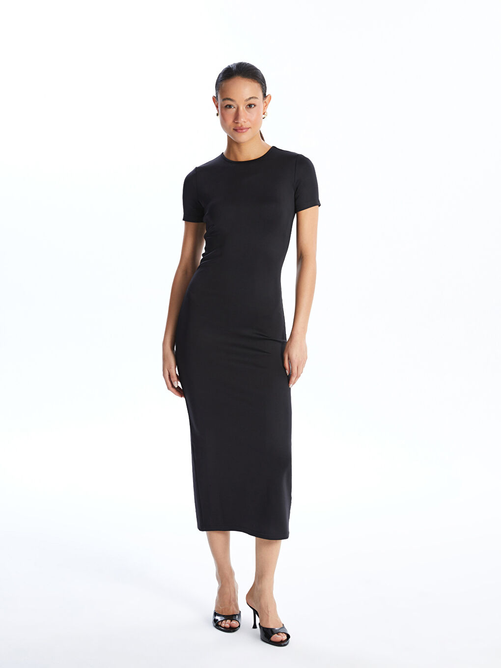 LCW Vision Crew Neck Plain Short Sleeve Women's Bodycon Dress -W4AN74Z8-CVL