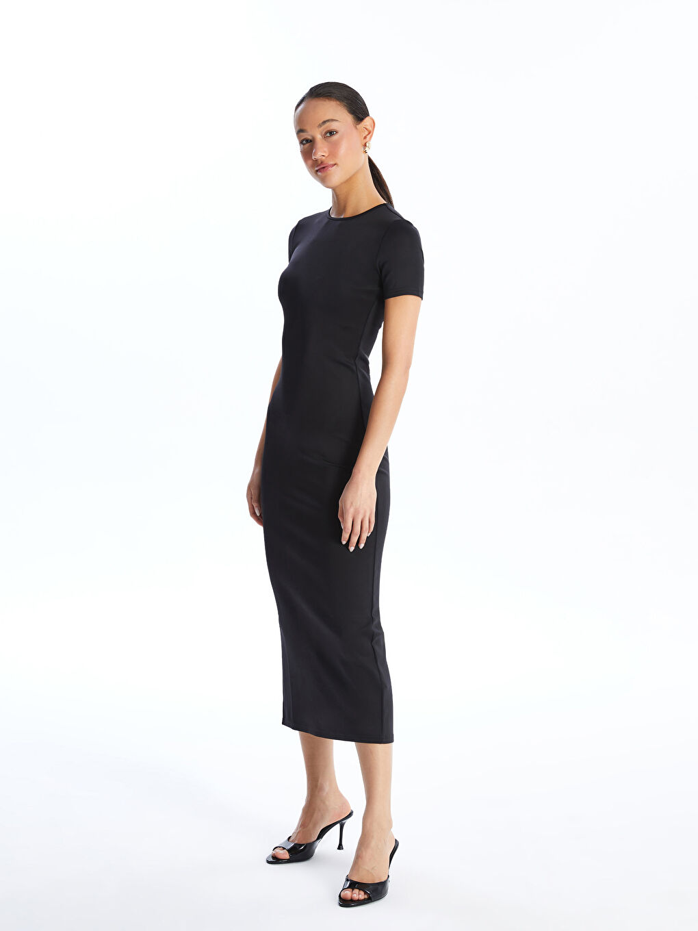 LCW Vision Crew Neck Plain Short Sleeve Women's Bodycon Dress -W4AN74Z8-CVL