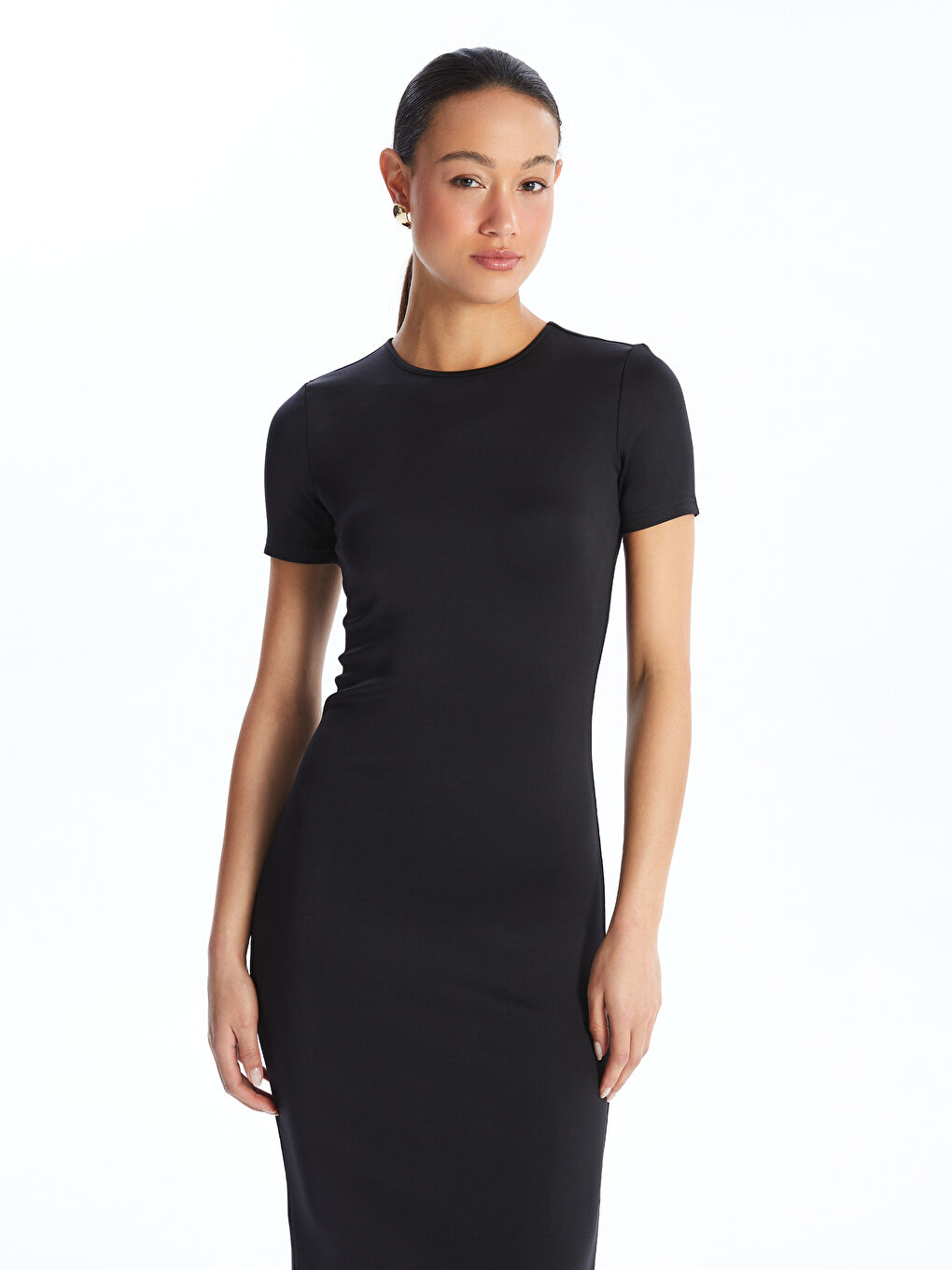 LCW Vision Crew Neck Plain Short Sleeve Women's Bodycon Dress -W4AN74Z8-CVL