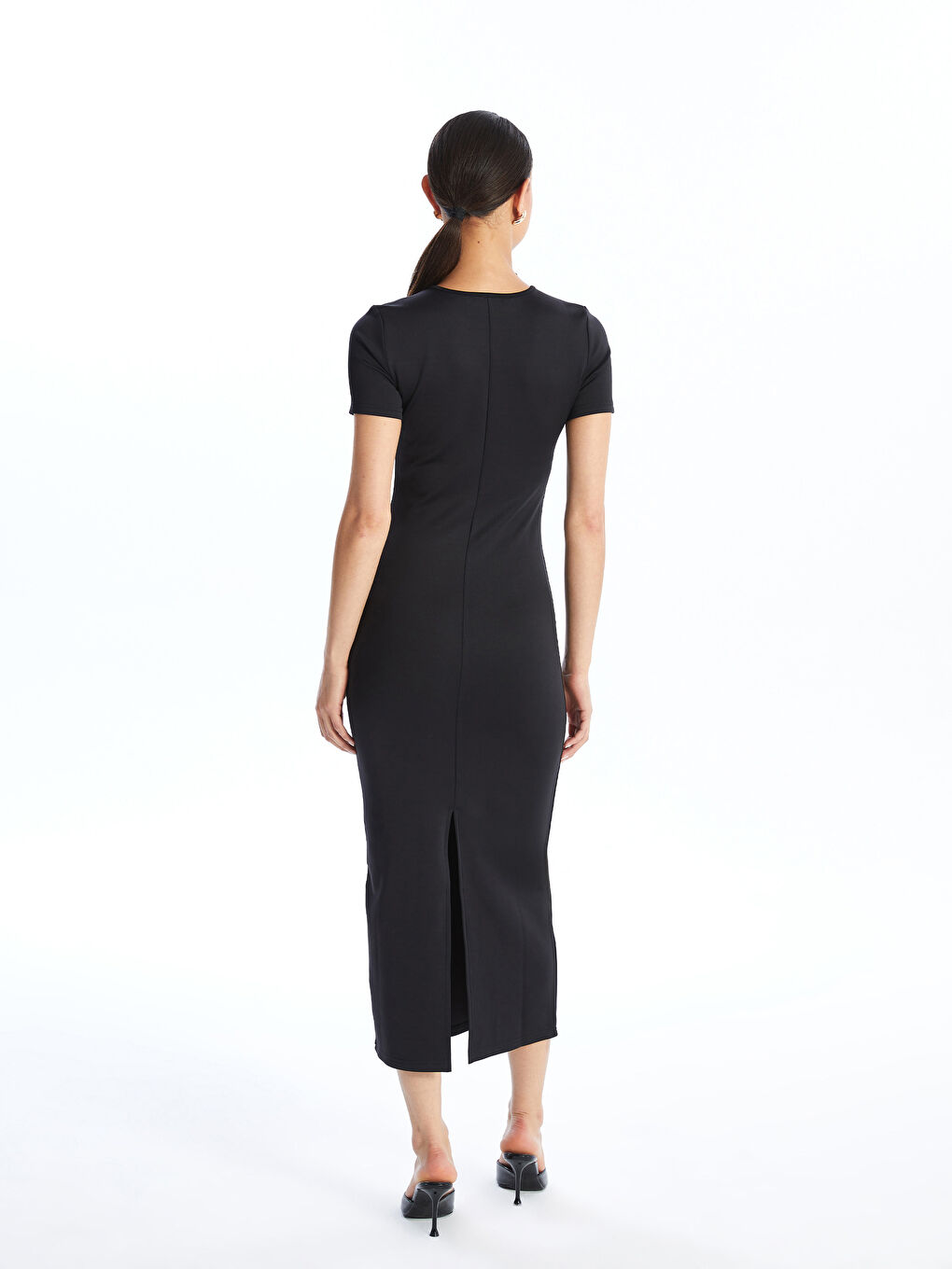 LCW Vision Crew Neck Plain Short Sleeve Women's Bodycon Dress -W4AN74Z8-CVL
