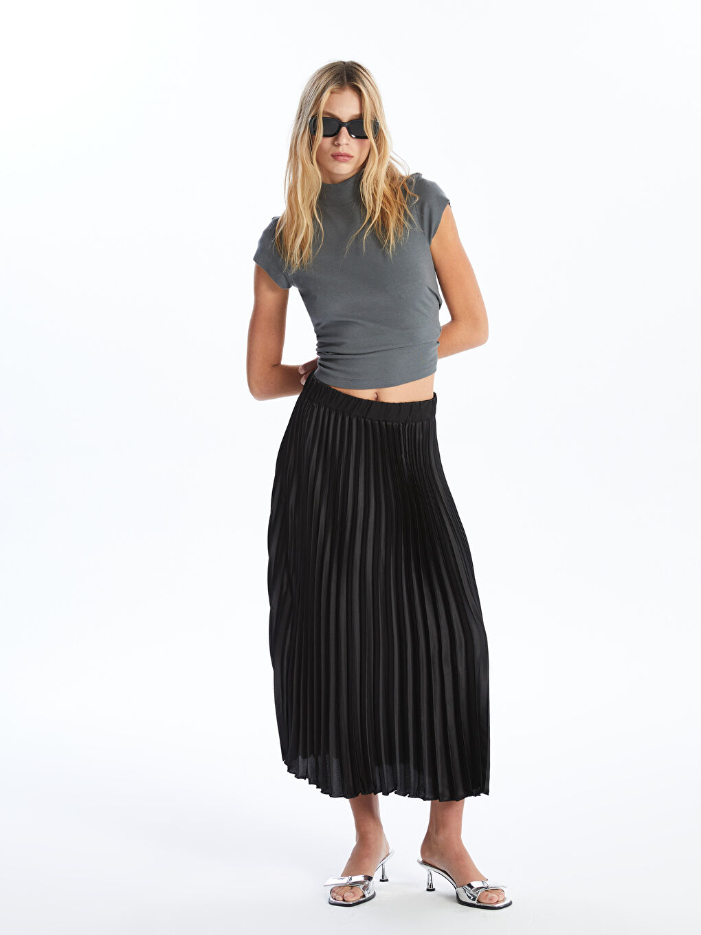 LC Waikiki Elasticated Waist Satin Women's Pleated Skirt -W4AN75Z8-CVL