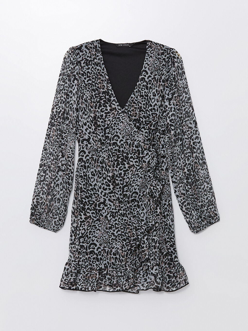 LC Waikiki Double Breasted Collar Patterned Long Sleeve Chiffon Women's Dress -W4AN77Z8-LQY