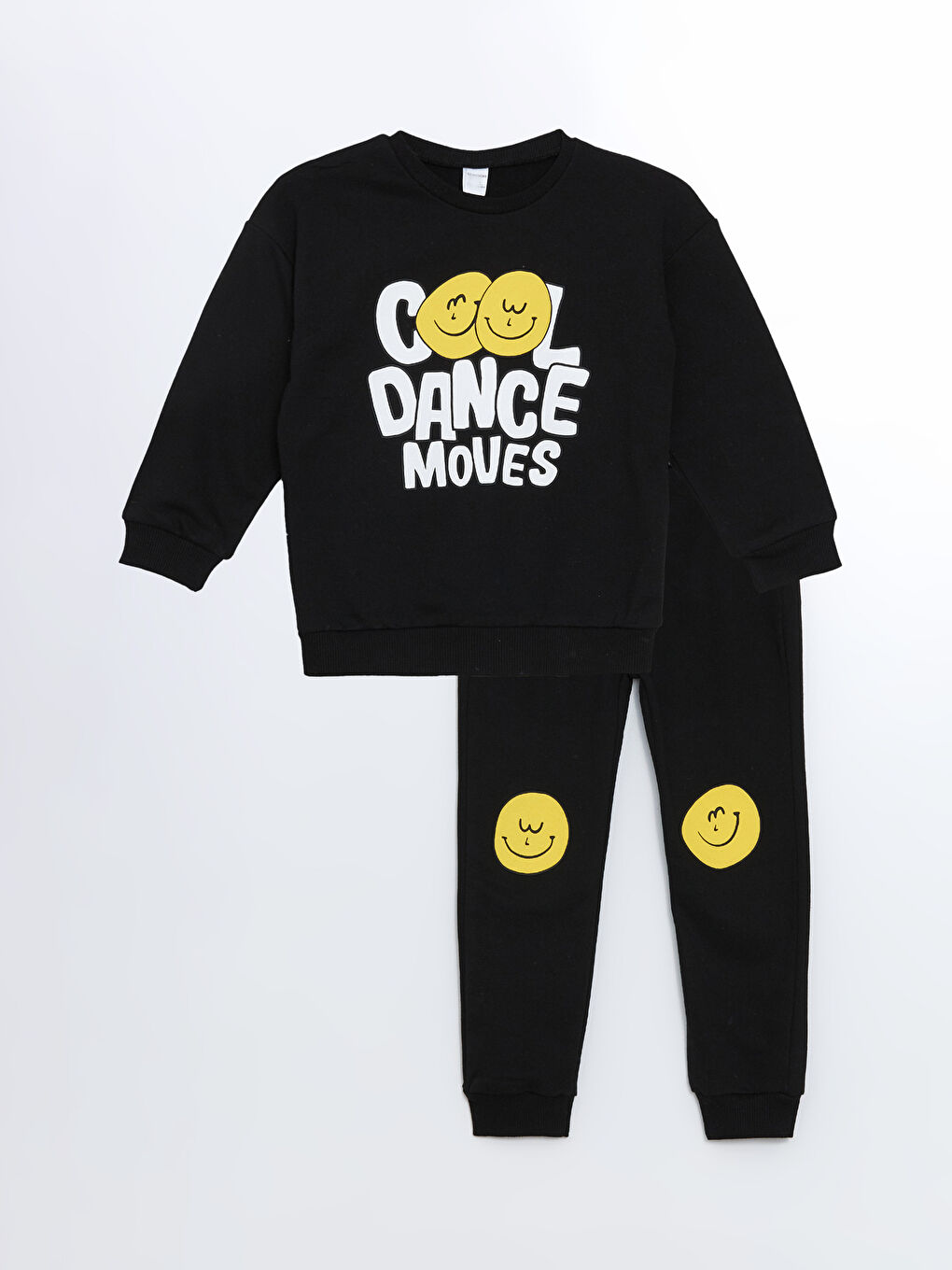 LCW Kids Yeni Siyah Bisiklet Yaka Baskılı Erkek Bebek Sweatshirt ve Eşofman Alt 2'li Takım