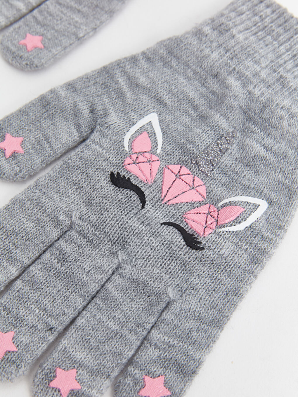 Gri Hayvan Nakışlı Kız Çocuk Eldiven