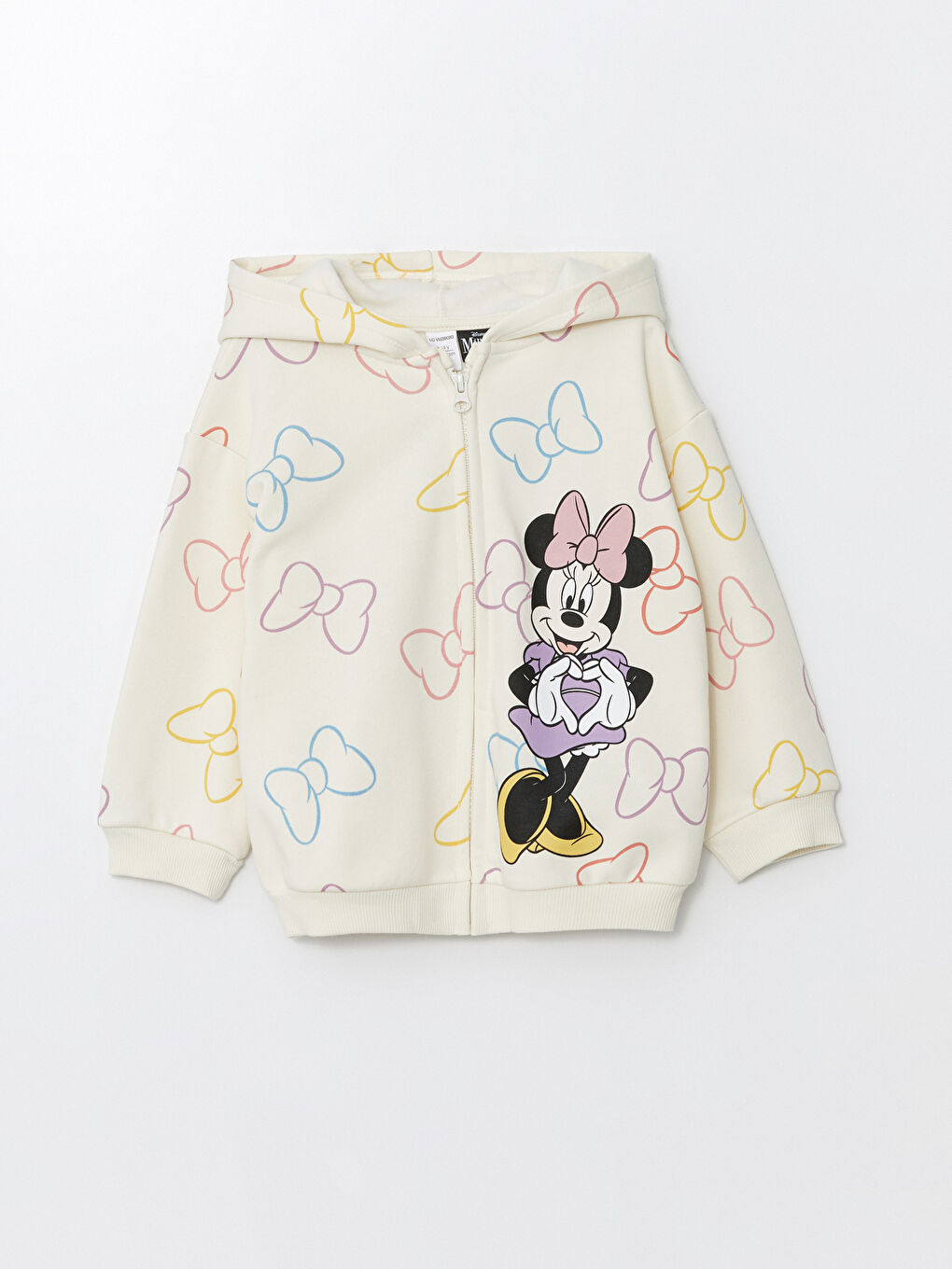 LCW Kids Ekru Kapüşonlu Uzun Kollu Minnie Mouse Baskılı Kız Çocuk Fermuarlı Sweatshirt