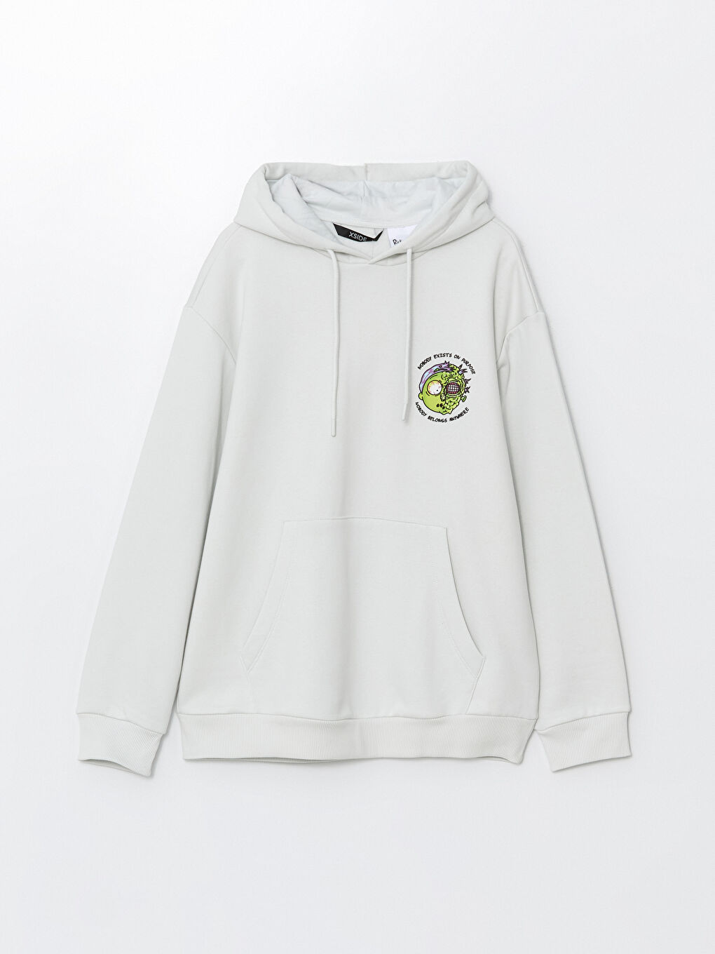 XSIDE Açık Gri Uzun Kollu Rick and Morty Baskılı Erkek Hoodie