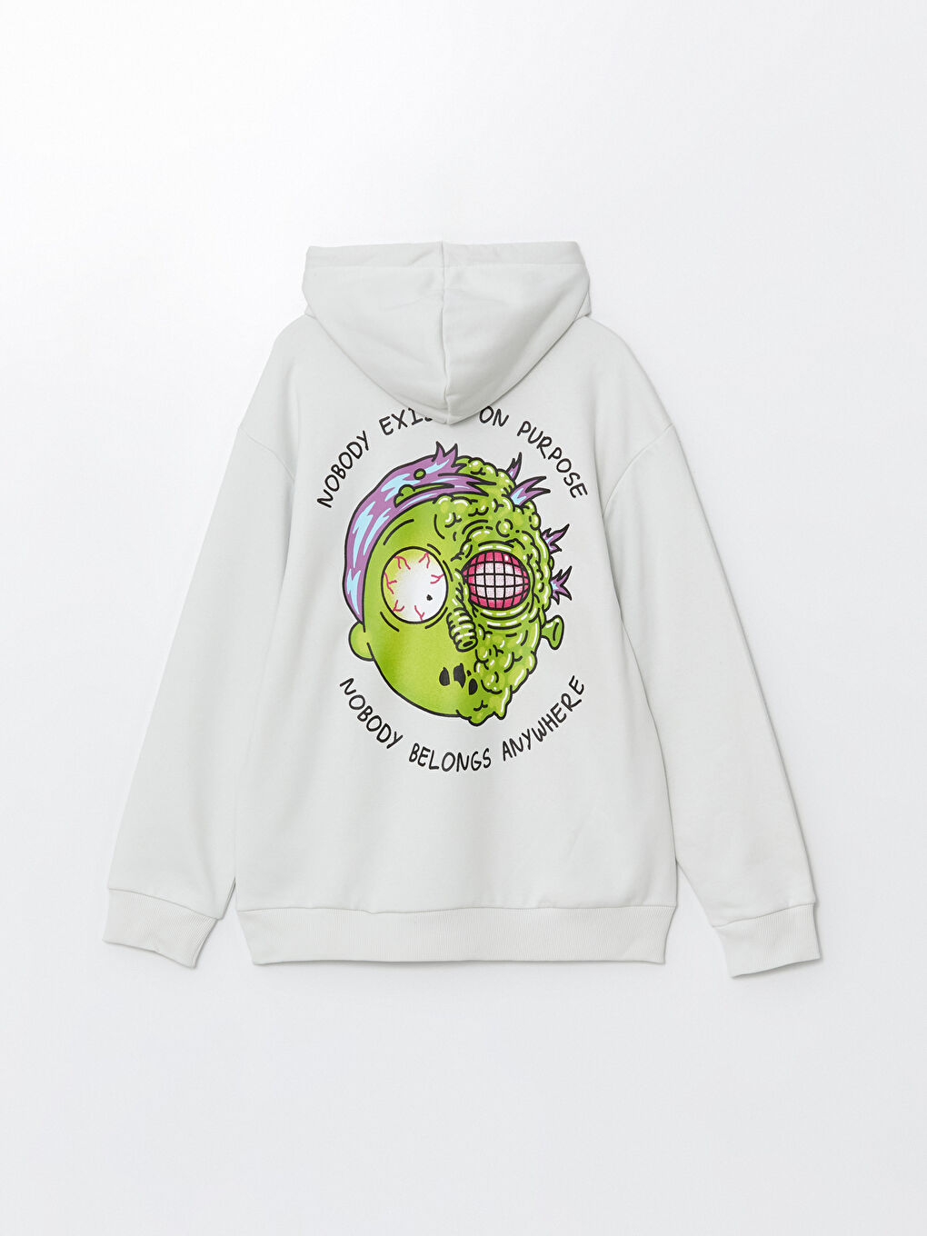 XSIDE Açık Gri Uzun Kollu Rick and Morty Baskılı Erkek Hoodie - 2