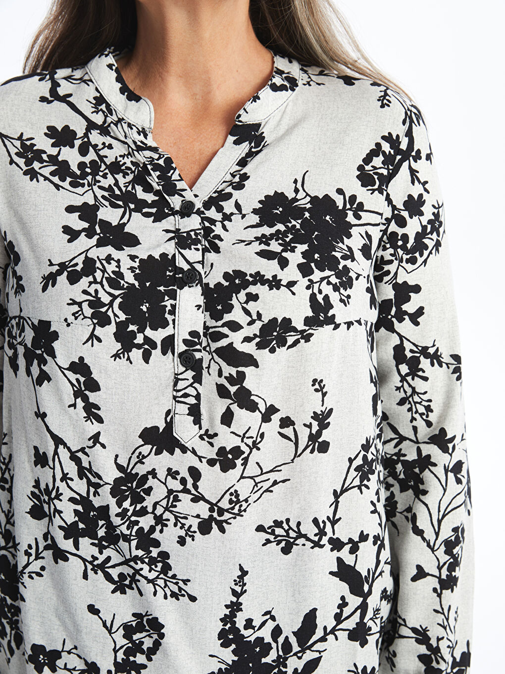 Notch Neck Patterned Women's Blouse-2