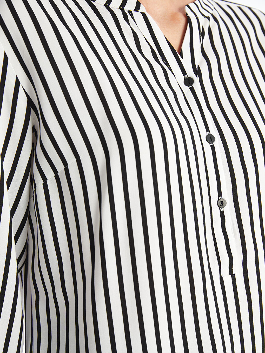 LC Waikiki Notch Neck Striped Long Sleeve Women's Blouse -W4AP30Z8-LEG