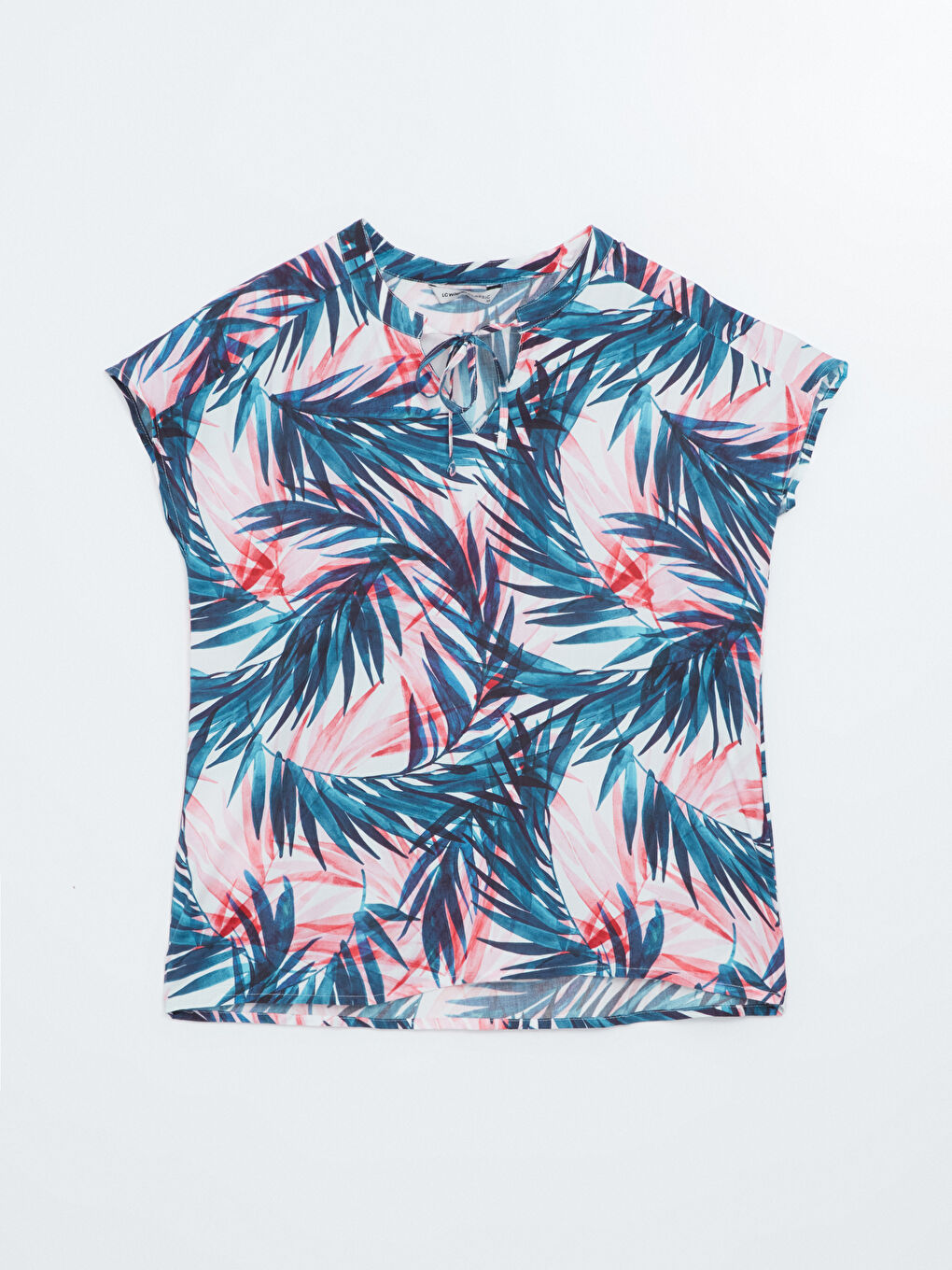 Blouse à Manches Courtes à Motifs avec Col Lavallière pour Femmes-4
