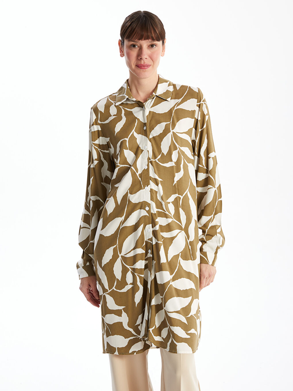 Patterned Women's Shirt Tunic -W4AP48Z8-SWD