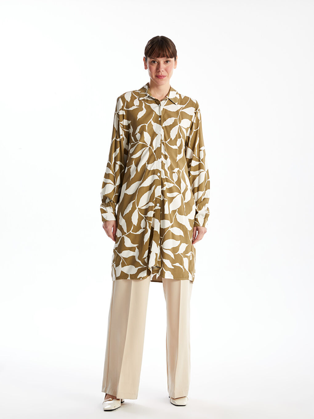 Patterned Women's Shirt Tunic -W4AP48Z8-SWD