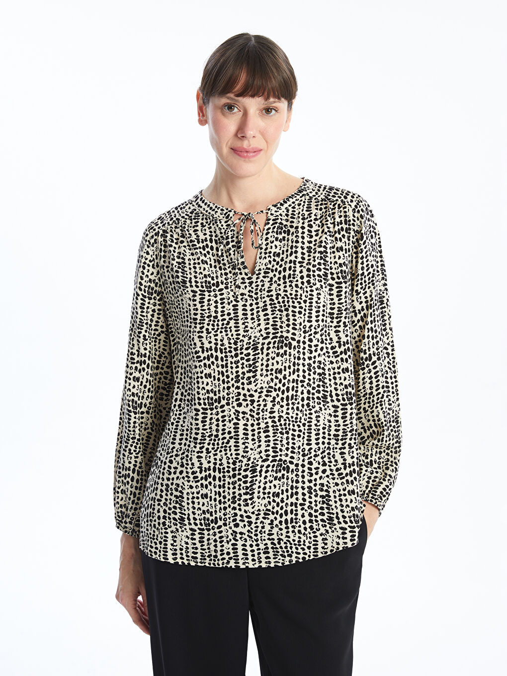 Tie Neck Patterned Women's Blouse