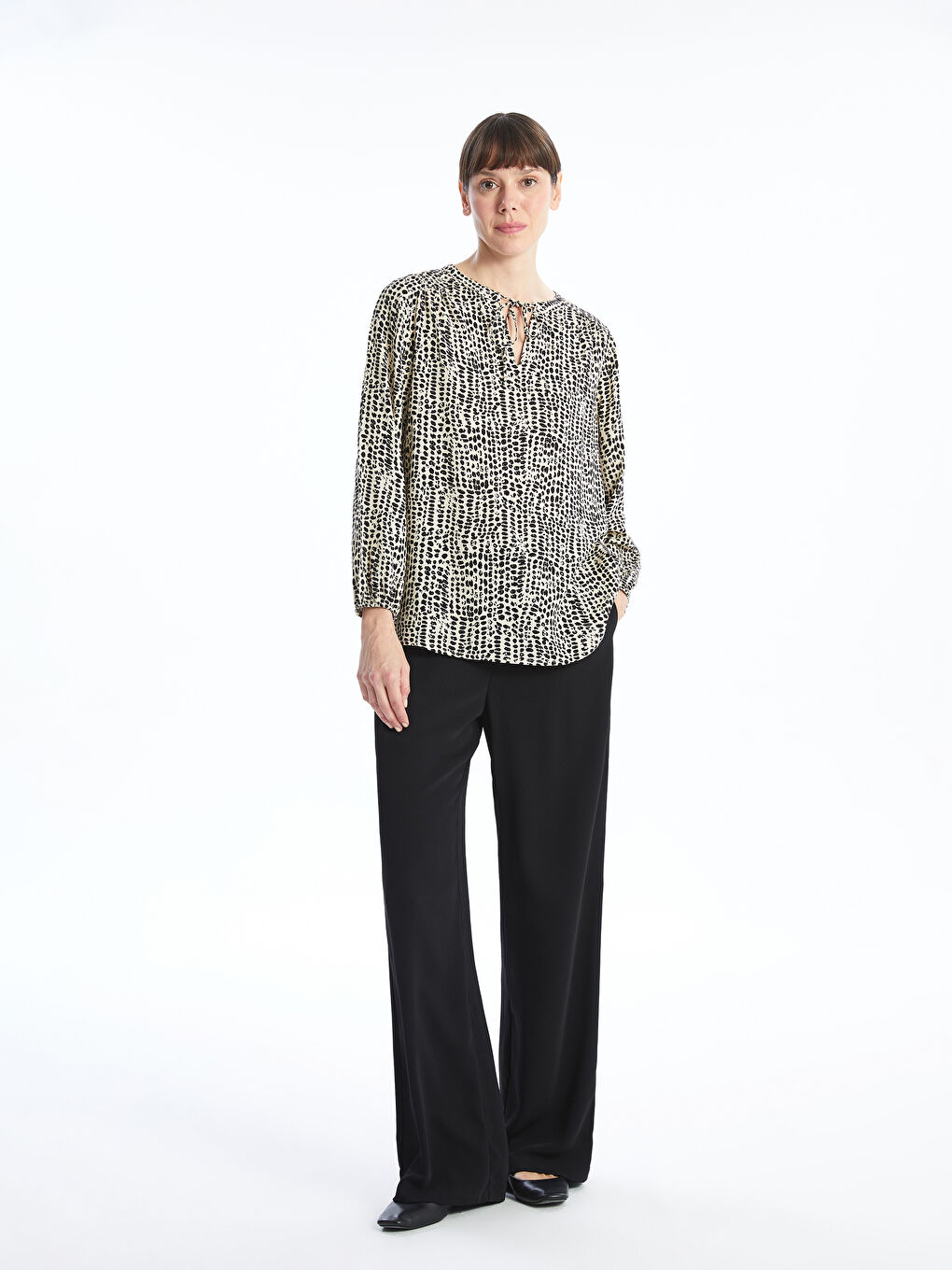 Tie Neck Patterned Women's Blouse-1