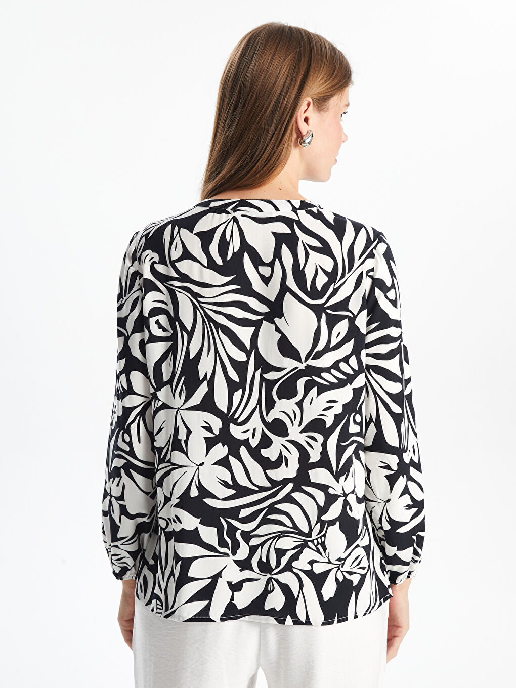 Tie Neck Patterned Women's Blouse-3