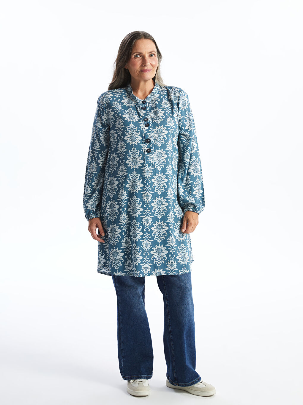 Crew Neck Patterned Women's Tunic -W4AP78Z8-LS3