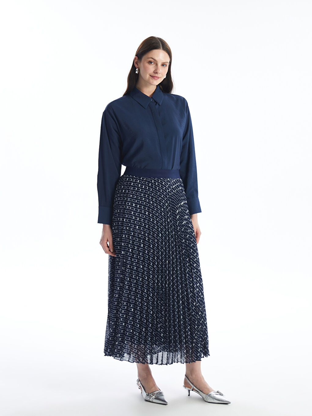 LCWAIKIKI Classic Elasticated Waist Patterned Pleated Women's Skirt -W4AP81Z8-LSJ