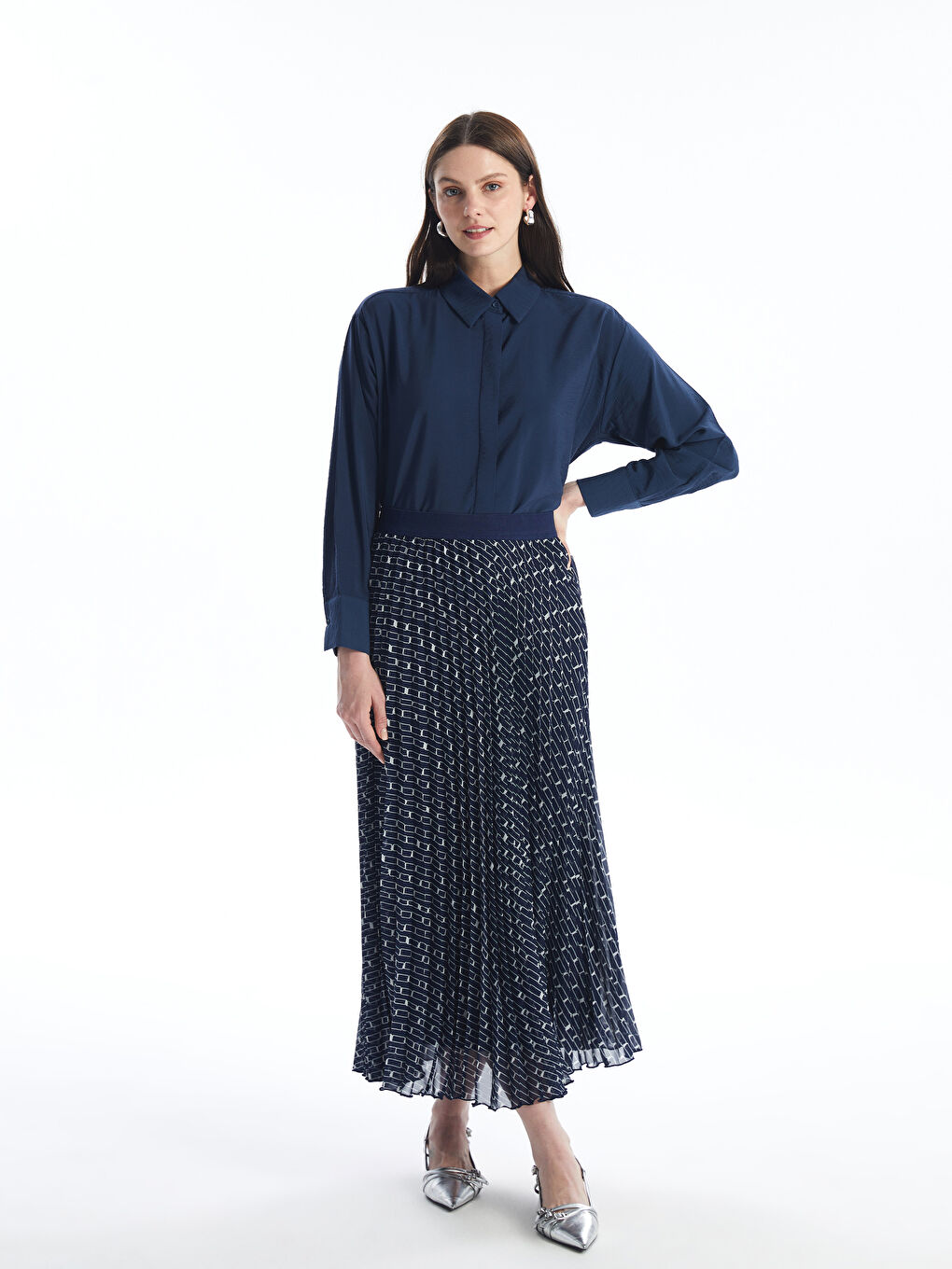 LCWAIKIKI Classic Elasticated Waist Patterned Pleated Women's Skirt -W4AP81Z8-LSJ