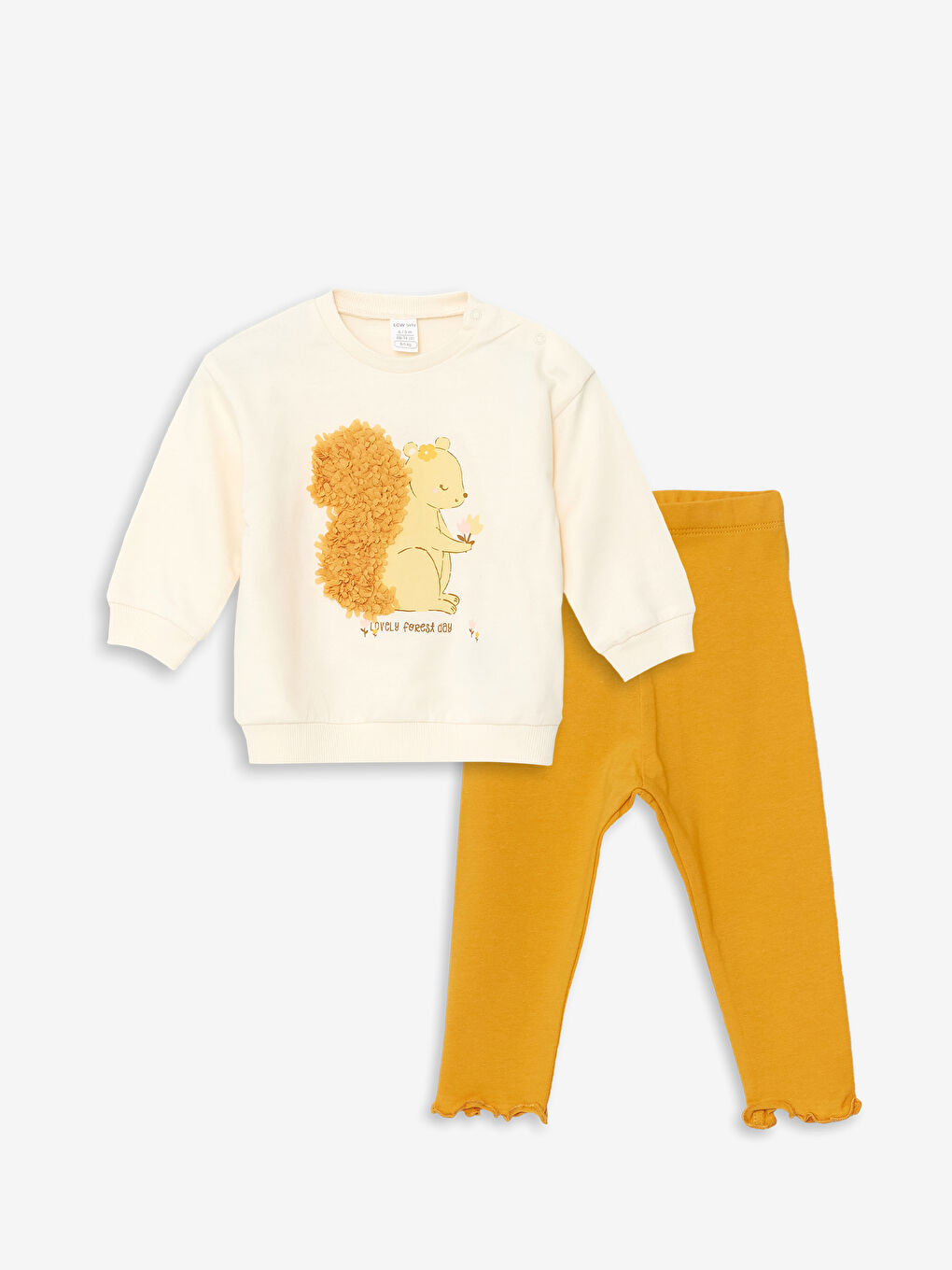 LCW baby Rundhalsausschnitt Langarm Bedrucktes Baby Mädchen Sweatshirt und Strumpfhosen 2er-Pack Set -W4AP89Z1-FDL
