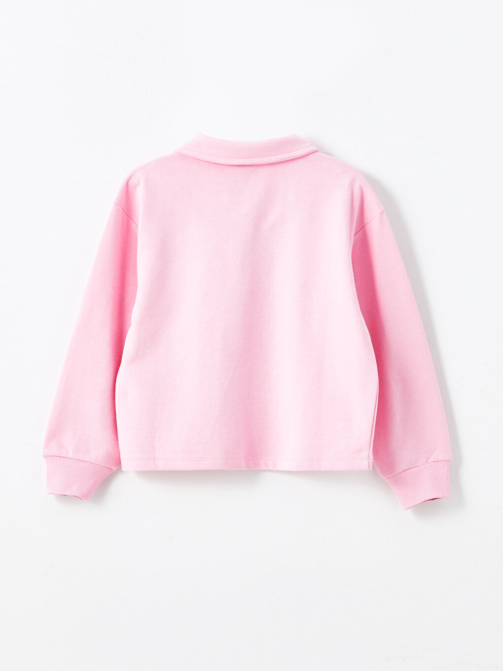Pembe Polo Yaka Barbie Baskılı Kız Çocuk Sweatshirt-1