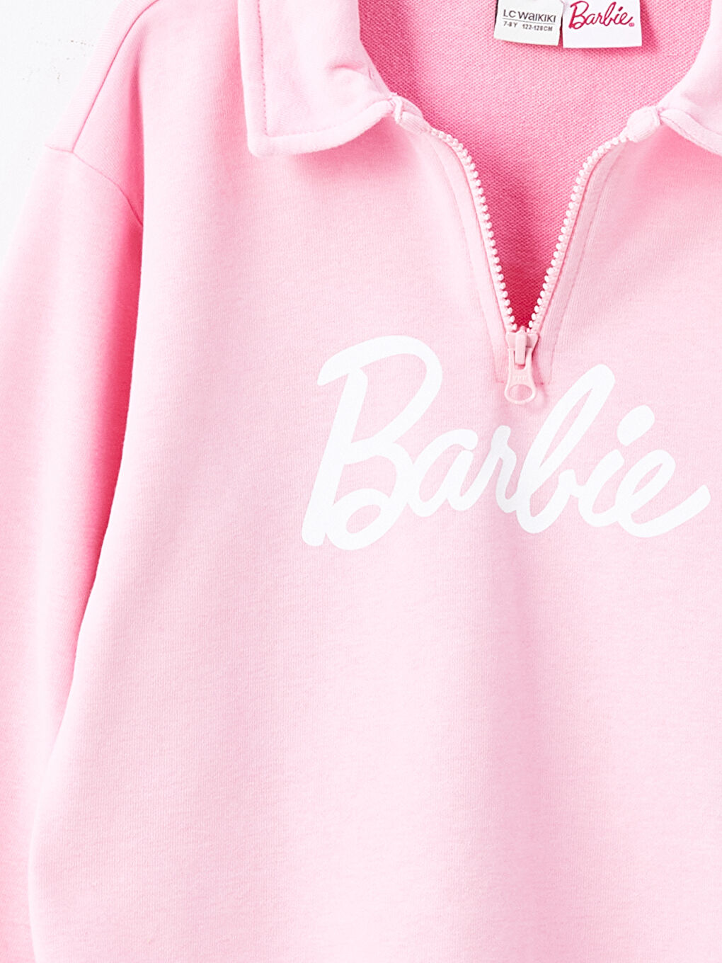 Pembe Polo Yaka Barbie Baskılı Kız Çocuk Sweatshirt-2