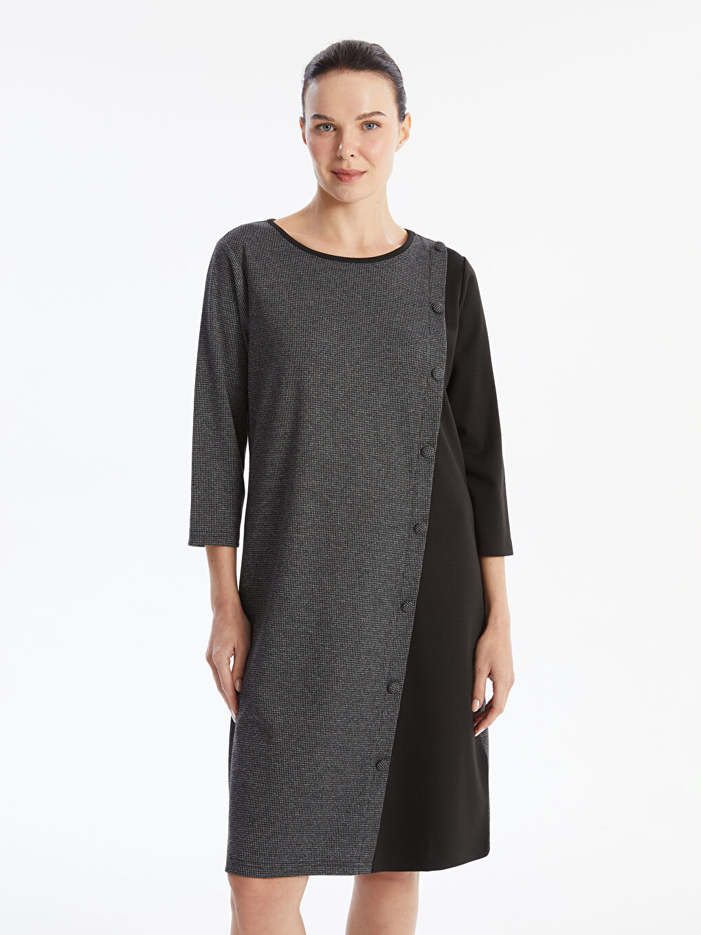 LCW Grace Crew Neck Plaid Women's Dress -W4AQ23Z8-MKK