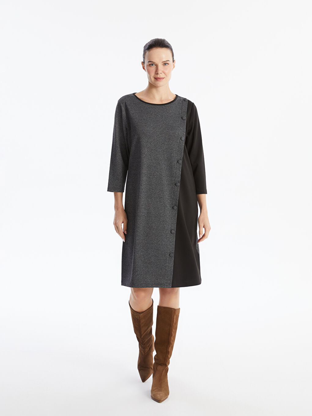 LCW Grace Crew Neck Plaid Women's Dress -W4AQ23Z8-MKK