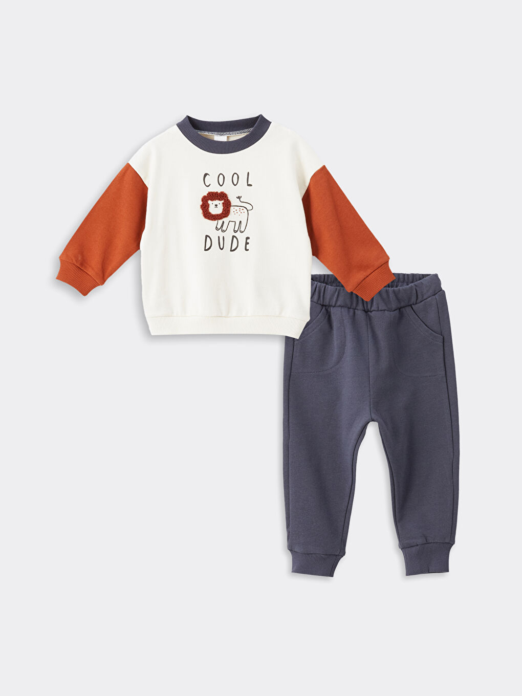 LCW baby Açık Bej Bisiklet Uzun Kollu Baskılı Erkek Bebek Sweatshirt ve Eşofman Alt 2'li Takım