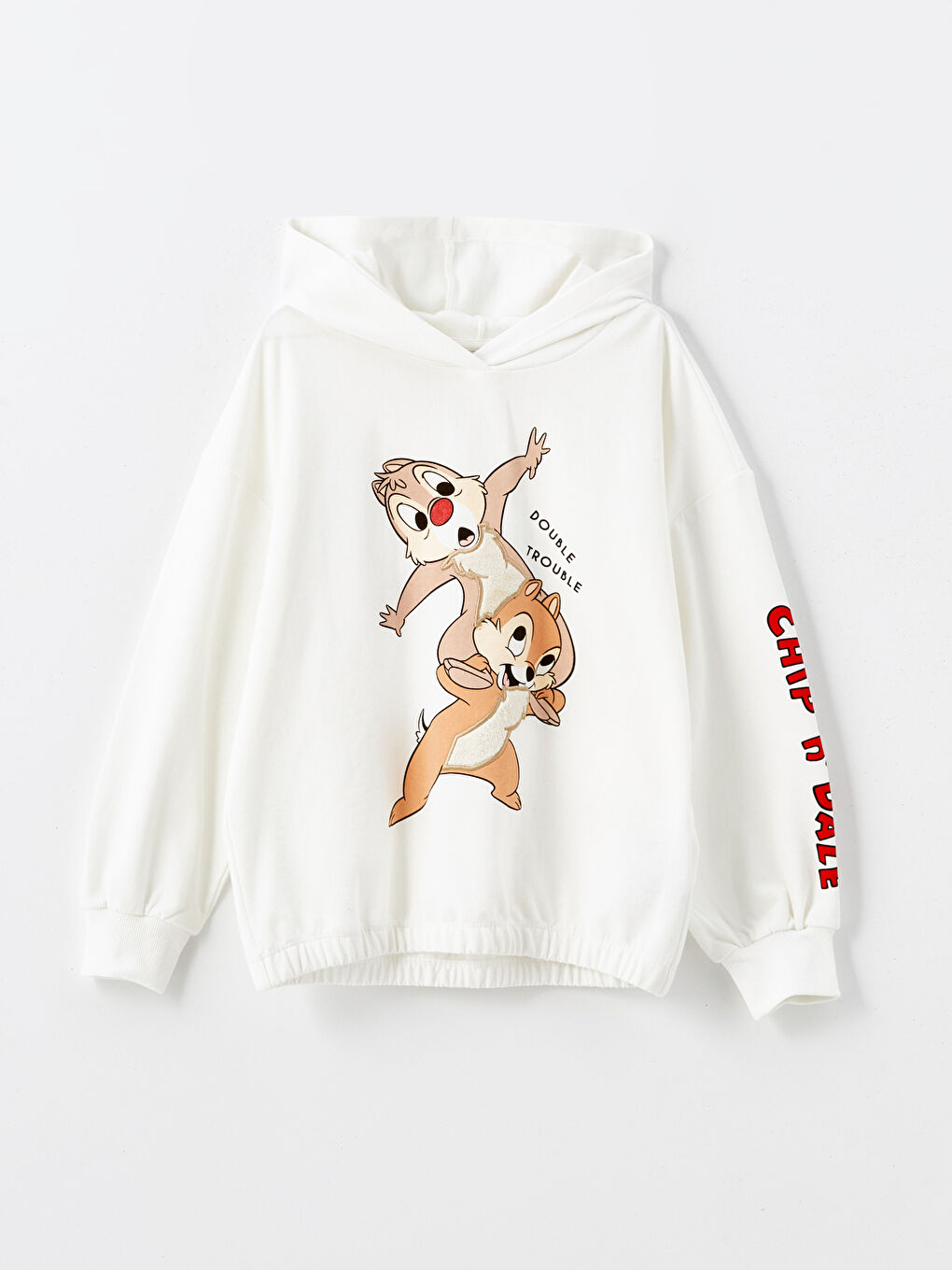 LCW Kids Krem Rengi Kapüşonlu Chip'n Dale Baskılı Kız Çocuk Sweatshirt