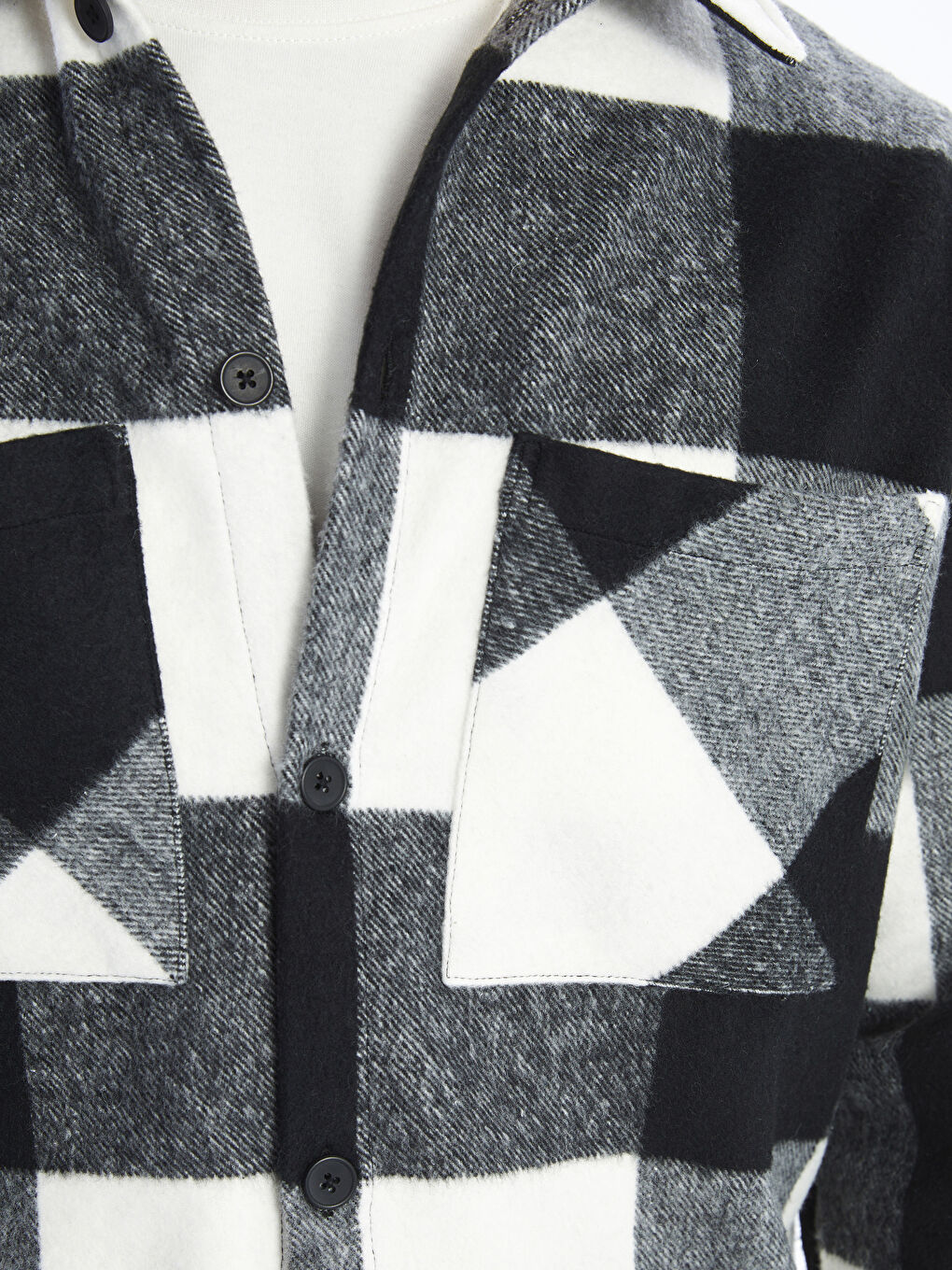 Siyah Rahat Kalıp Uzun Kollu Ekose Erkek Gömlek Ceket-2