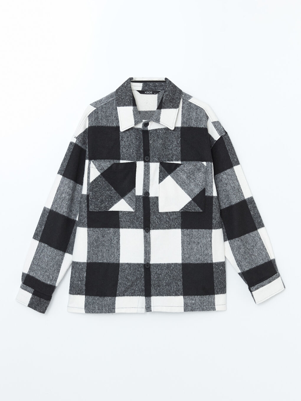 Siyah Rahat Kalıp Uzun Kollu Ekose Erkek Gömlek Ceket-4