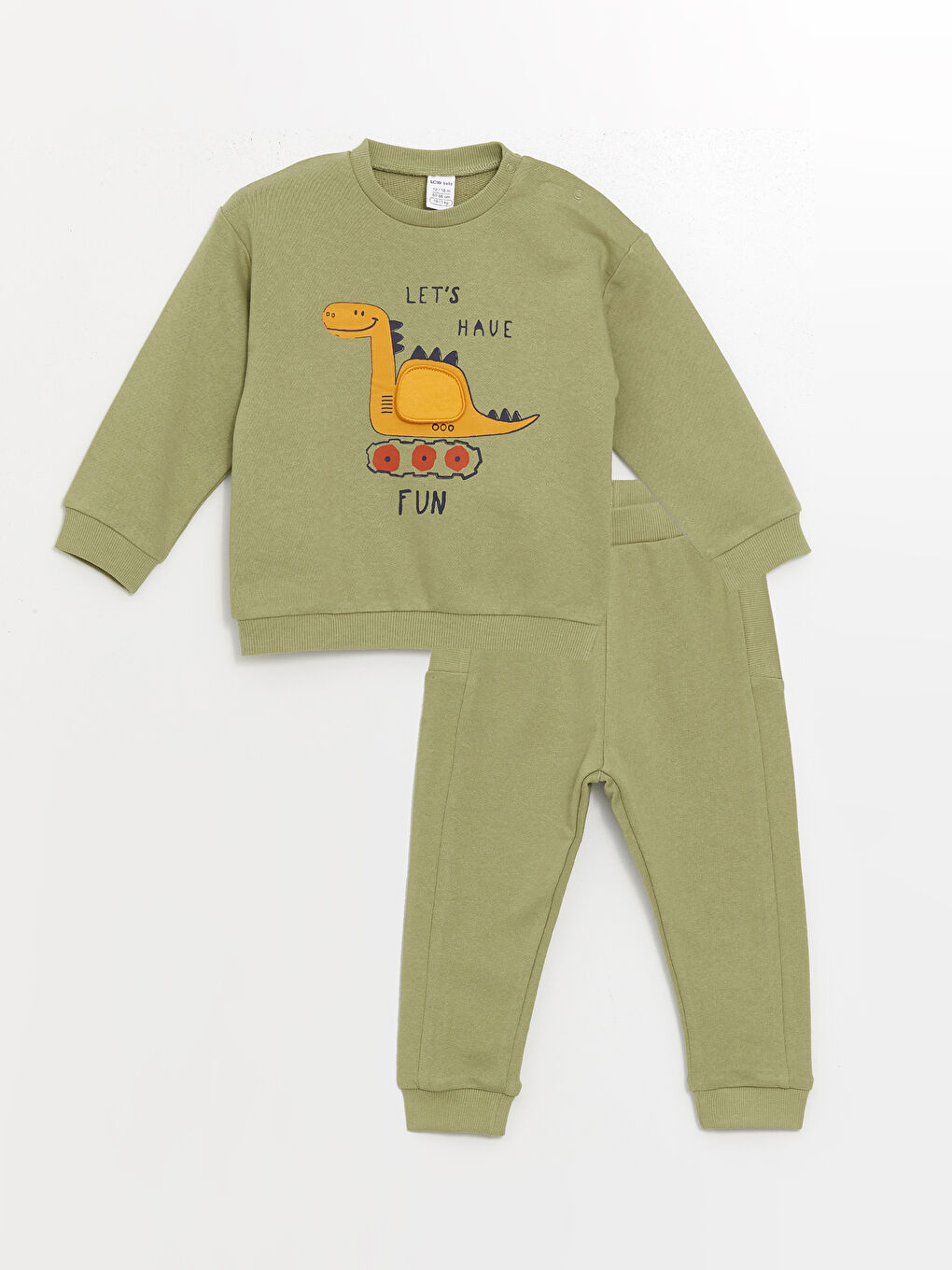 LCW baby Yeşil Bisiklet Yaka Uzun Kollu Baskılı Erkek Bebek Sweatshirt ve Eşofman Alt 2'li Takım