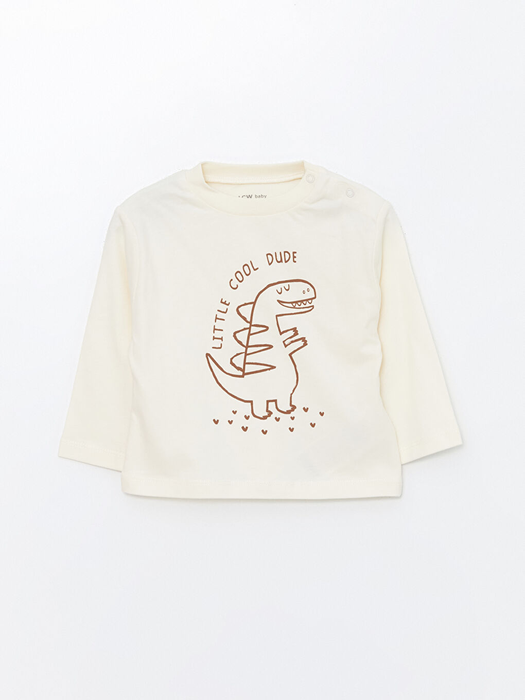 Bej Bisiklet Yaka Dinozor Baskılı Erkek Bebek Tişört
