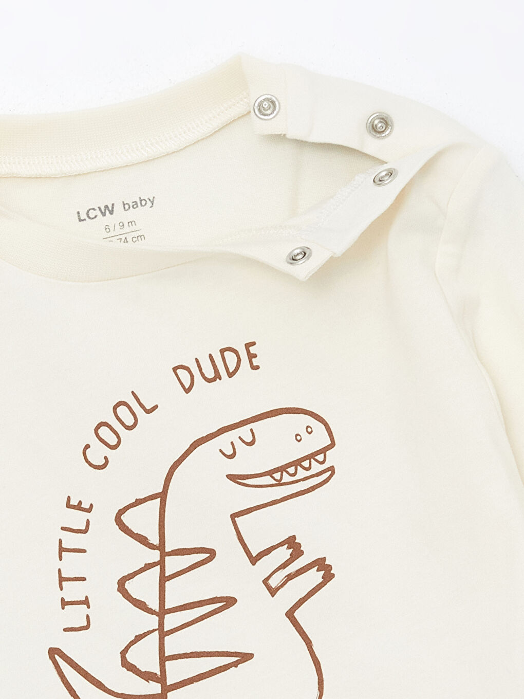Bej Bisiklet Yaka Dinozor Baskılı Erkek Bebek Tişört-1