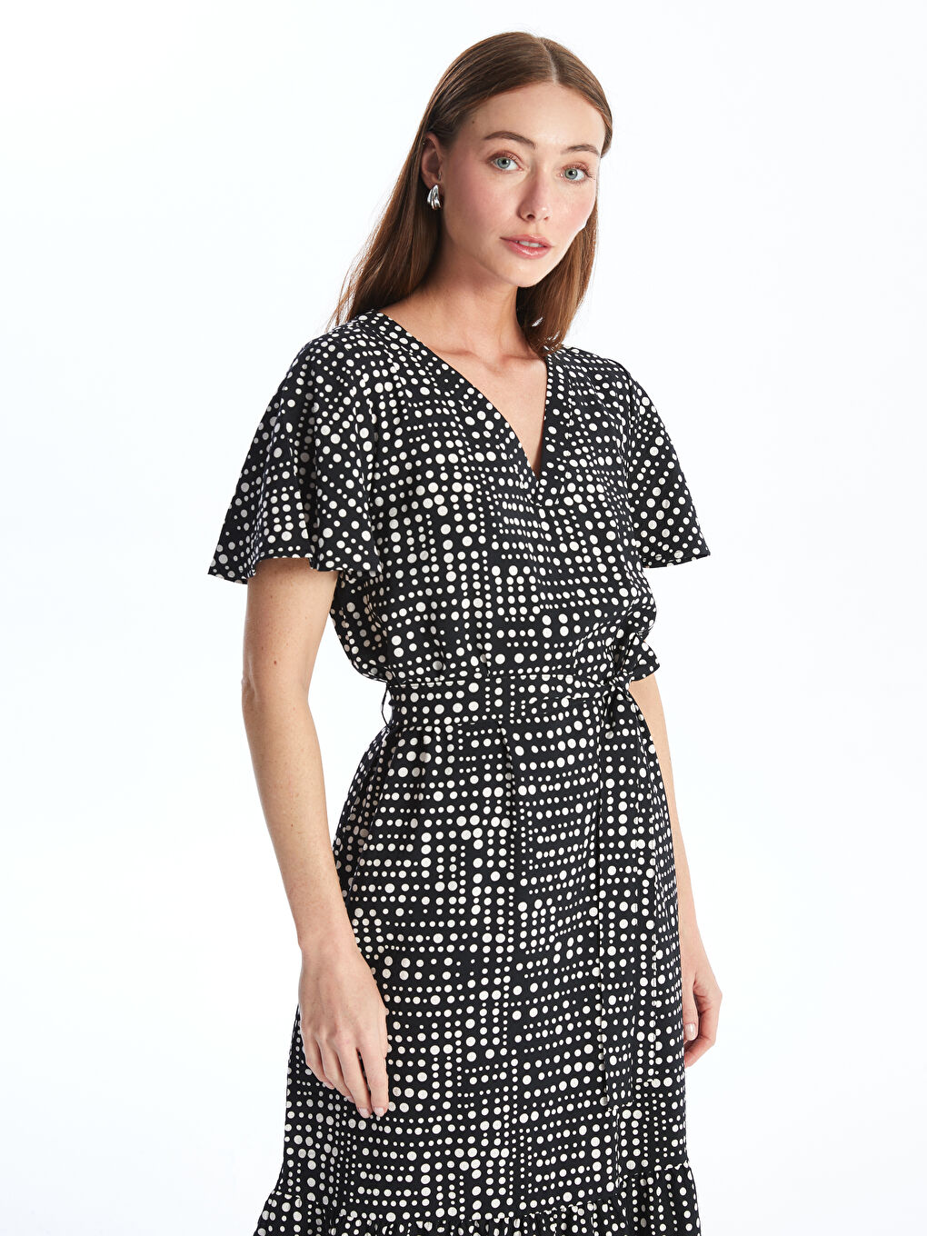 V-Neck Patterned Women's Dress-2